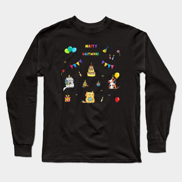 Happy Birthday Cat Long Sleeve T-Shirt by nicolejanes